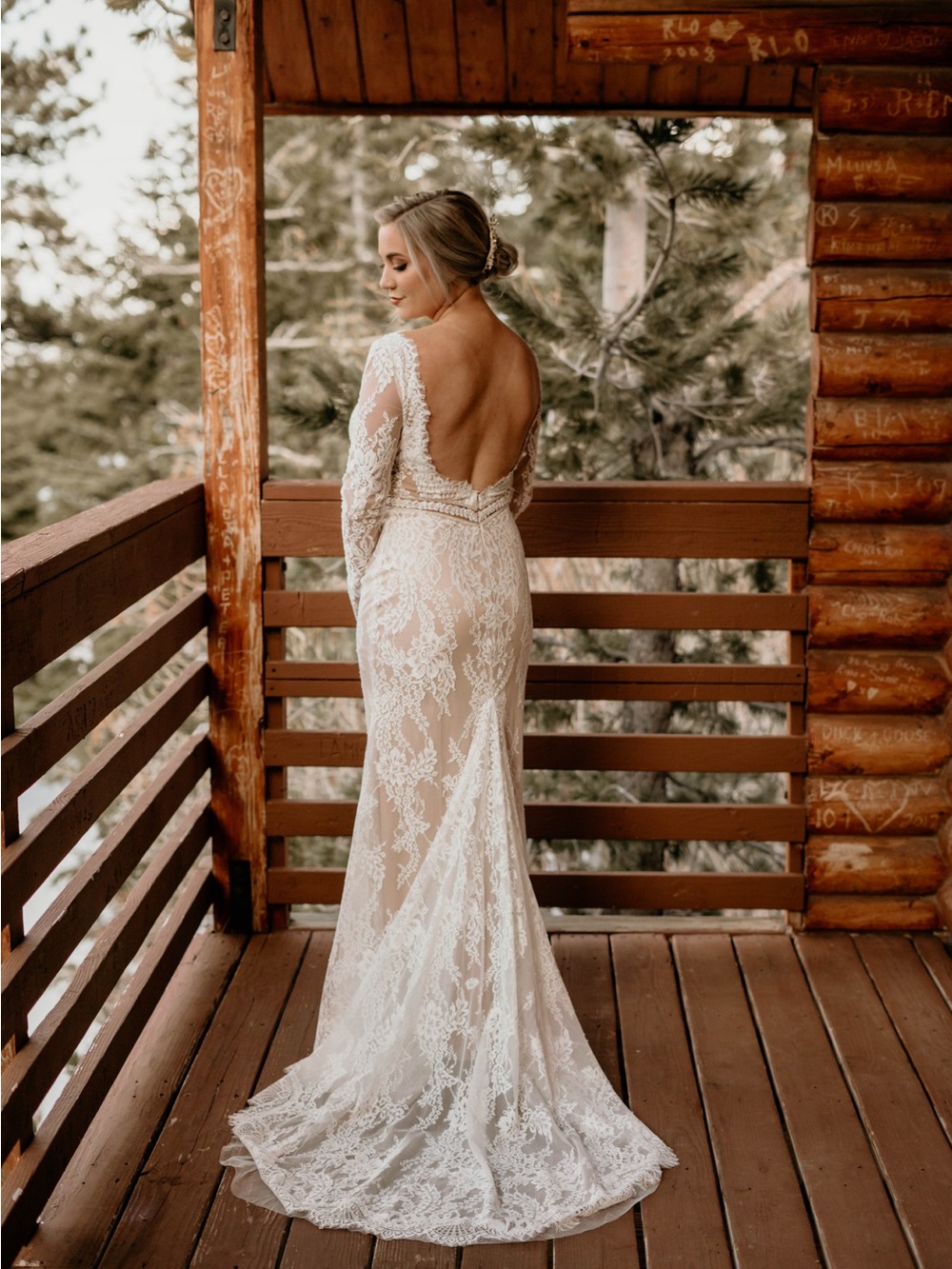 Calla Blanche Bridal Sheer Lace Long-Sleeve Wedding Gown - Ivory
